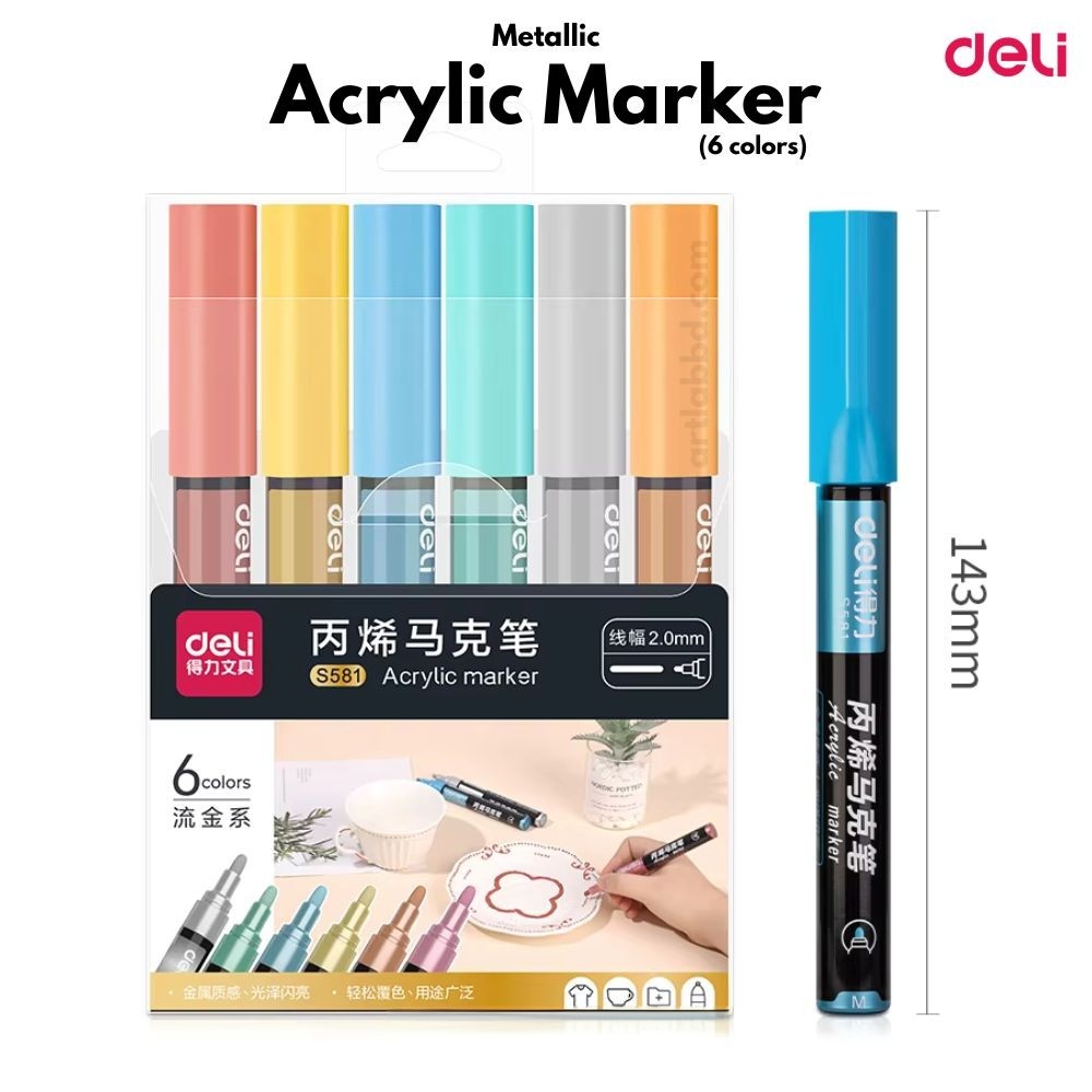 Deli Metallic Acrylic Marker (6pc)