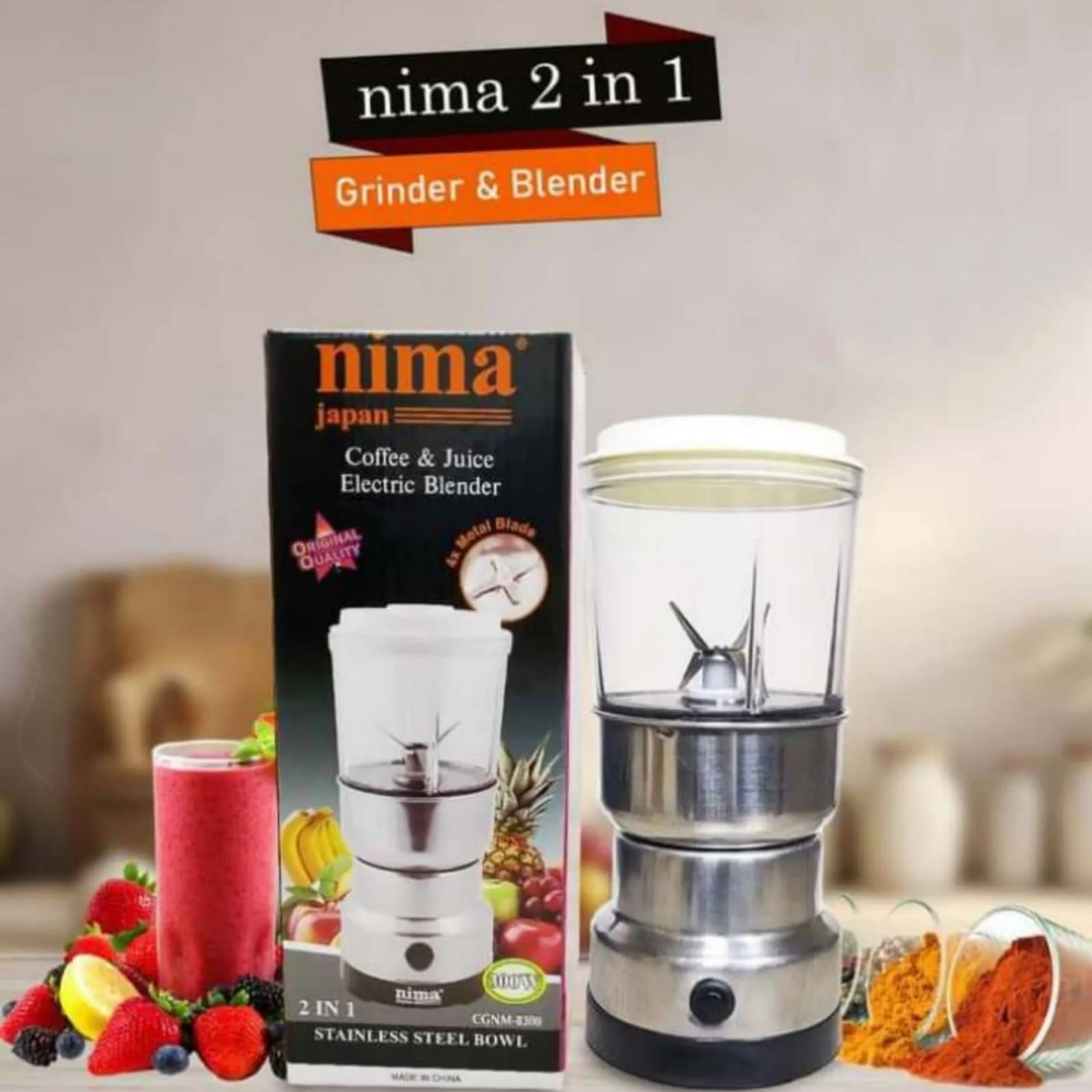 Nima 2 In 1 Electric Grinder and Blender - 150W - Silver - Imran Fashion Hut