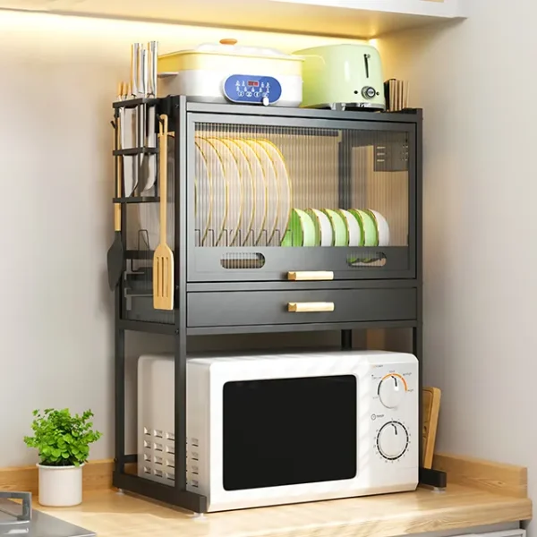 Kitchen Countertop Microwave Stand with Dish Cabinet